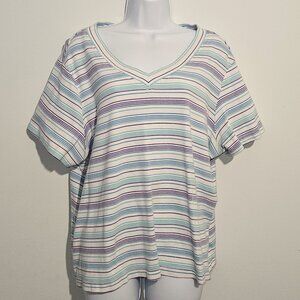 Women's Basic Edition Short Sleeved V-Neck Striped Shirt Size 3X New W/O Tags